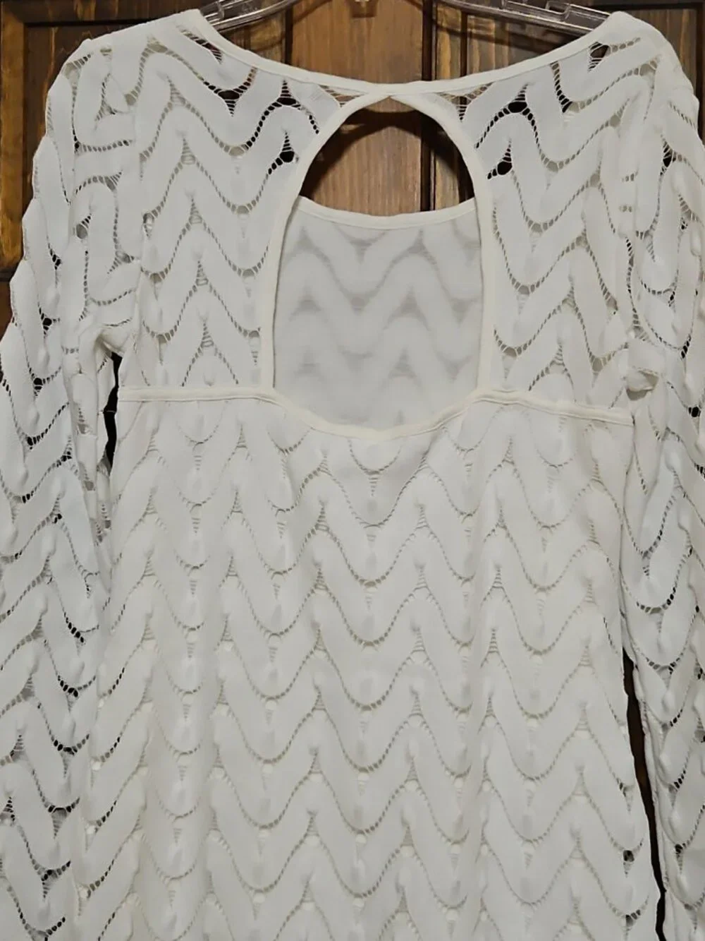 Free People Wild Thing Dress Sz M White Chevron Pattern Open Back Crochet L/S